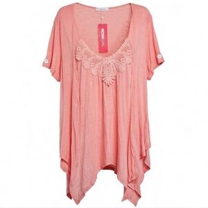 Rosegal Pink Lace Trim Women Top